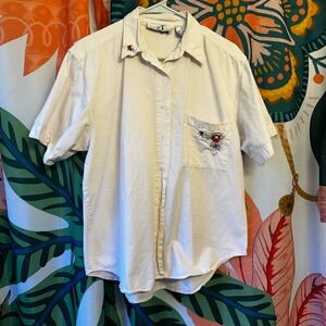 accordeon - pink pinstripe floral button up - M